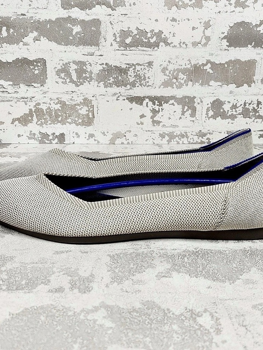 NEW Rothy's The Flat Gray White Knit Pointy Toe Slip On Loafers E564